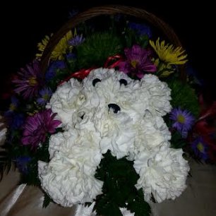 Puppy in A Basket Flowers